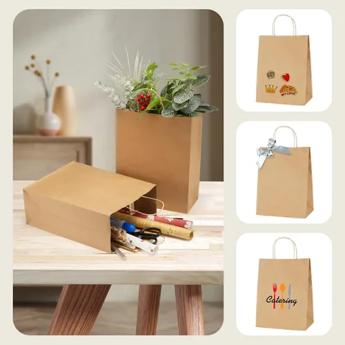 Miniatura 7 de MESHA Bolsas de papel kraft marrón de 10 x 5 x 13 pulgadas, 100 unidades, bolsas de regalo grandes con asas a granel, bolsa de compras reutilizable