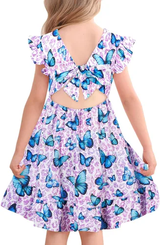 Miniatura 9 de Yousie Vestido de verano para niña pequeña, con volantes, lazo en la espalda, espalda descubierta, vestido de verano para fiesta