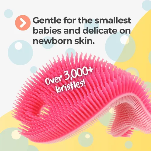 Miniatura 2 de Innobaby, esponja exfoliante de baño inteligente de silicona antimicrobiana con forma de pez., Rosa claro/ fucsia