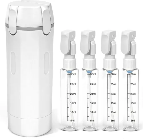 Miniatura 8 de Dispensador de viaje 4 en 1, paquete de 4 botellas de viaje de 1.0 fl oz para artículos de tocador, recargable, a prueba de fugas y portátil
