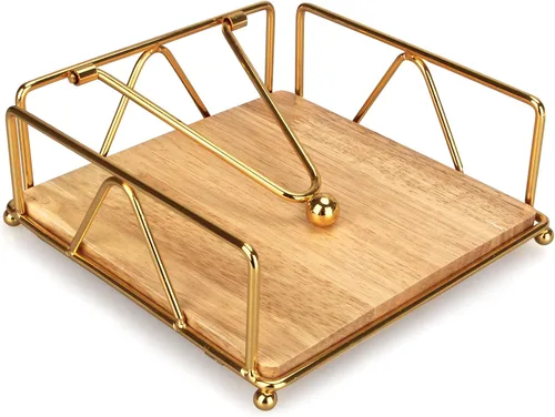 Miniatura 7 de Servilletero dorado moderno para mesa con brazo pesado, servilletero plano de metal cuadrado para servilletas de granja, bandeja rústica