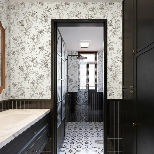 Miniatura 3 de Heroad Papel tapiz floral negro de la marca para despegar y pegar, papel tapiz bohemio para despegar y pegar, papel tapiz autoadhesivo extraíble