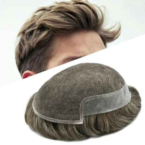 Miniatura 47 de Tupé para hombre, cabello humano real, suave encaje suizo frontal, tupé para hombres, sistema de cabello, extensiones capilar para hombre
