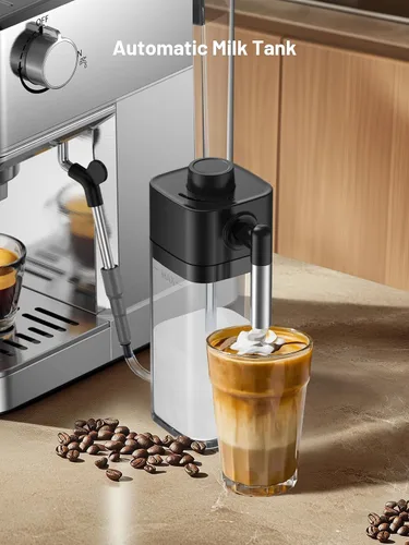 Miniatura 6 de Máquina de café expreso de 20 bares, cafetera caliente y fría con espumador de leche, pantalla táctil, tanque de agua compacto, máquinas de café