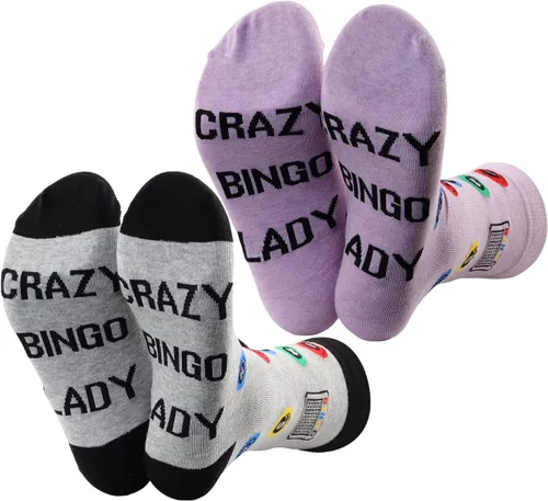 MBMSO Divertidos calcetines de bingo – 2 pares de calcetines de vestir para mujer de bingo loco