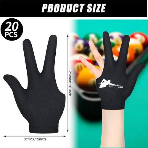 Miniatura 2 de Giegxin 20 guantes de billar para billar con tres dedos, guantes de billar para mano izquierda y derecha, accesorios deportivos universales