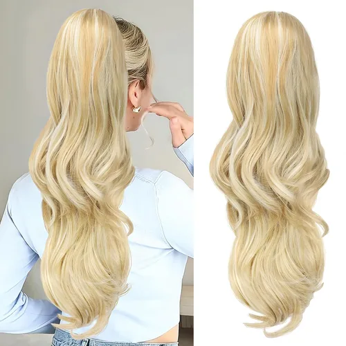 Miniatura 20 de Extensión de cola de caballo rubio, extensión de cola de caballo con cordón de 20 pulgadas para mujeres, extensiones de cabello de cola de caballo