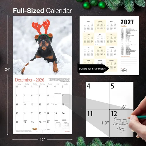 Miniatura 5 de MICASA PRESS Rottweilers - Calendario de pared 2026 de 12 meses 12 x 24 pulgadas abierto Papel grueso y resistente Regalo Lindo calendario