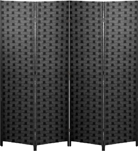Miniatura 14 de Divisor de habitación Pantalla de madera de 4 paneles de malla de madera, diseño tejido de malla de madera, divisor de pantalla de habitación