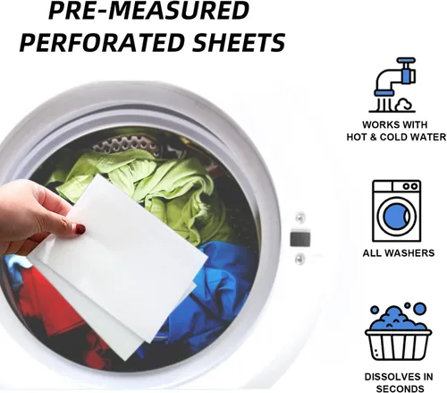 Miniatura 7 de Hojas de detergente para ropa de hasta 60 cargas, lino fresco, ideal para viajes, apartamentos, dormitorios, sin plástico, sostenible