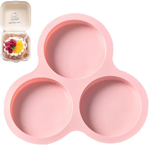 Molde de huevo para freidora de aire, 1/2 sartén de silicona para huevos, molde antiadherente reutilizable de 3 cavidades, molde para hornear Rosado