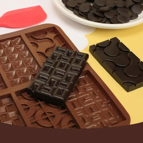 Miniatura 4 de Molde de barra de chocolate de silicona con 6 patrones, 2 moldes de chocolate de 0.3 pulgadas de profundidad para barra de proteínas y energía