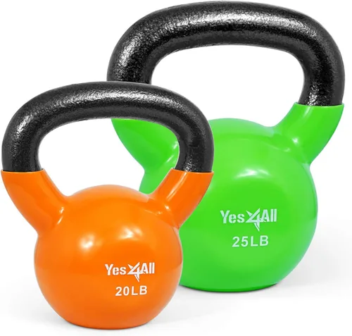 Miniatura 26 de Yes4All - Juego de pesas rusas recubiertas de vinilo, set combinado para entrenamiento corporal completo, fuerza de agarre, flexiones y ejercicios