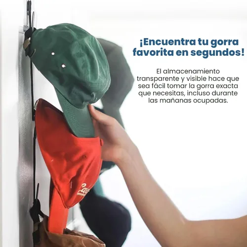 Miniatura 4 de Jokari Organizador de gorras para colocar sobre la puerta, paquete de 2 unidades con capacidad para hasta 16 sombreros de béisbol, sistema