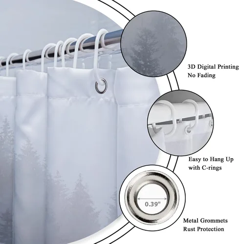 Miniatura 6 de Riyidecor Juego de cortinas de ducha de tela para hombre oscuro para baño, 72 pulgadas de ancho x 72 pulgadas de alto, árbol gótico natural, cortina