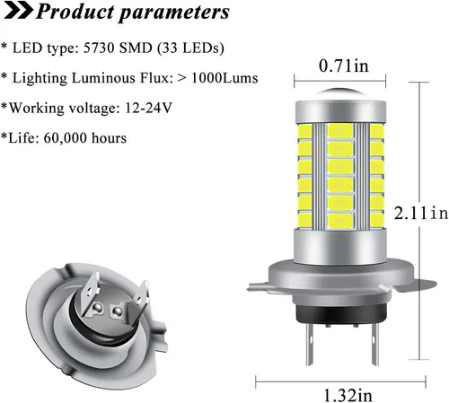 Miniatura 2 de Bombillas antiniebla H7 6500K de xenón blanco fresco superbrillante DRL 5730 33-SMD 12V diurnas luces antiniebla conducción DRL luces LED bombillas