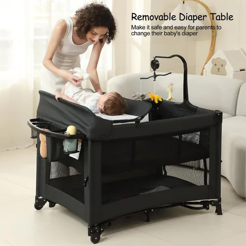 Miniatura 3 de Pack and Play, moisés para bebé, cama de noche, corralito de bebé con cambiador, corralito de viaje plegable para recién nacidos a niños pequeños