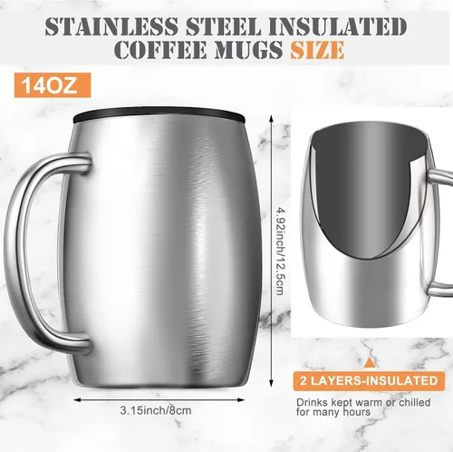 Miniatura 2 de Taza de café aislada de acero inoxidable de 14 onzas a prueba de derrames con tapa, taza de café de viaje de doble pared con asa, tazas de café
