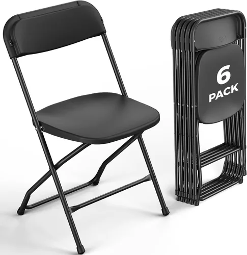 Miniatura 12 de Paquete de 2 sillas plegables de plástico negro, sillas plegables portátiles para exteriores con marco de acero, capacidad de 350 libras, sillas