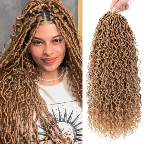 Miniatura 50 de 6 paquetes de cabello sintético rizado de Locs Crochet de 22 pulgadas, cabello de ganchillo estilo diosa, trenzas hippie sintéticas, extensiones