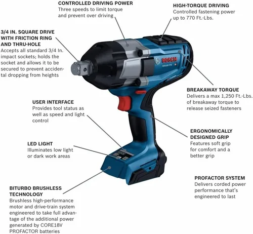 Miniatura 2 de Bosch GDS18V-770N PROFACTOR™ Llave de impacto de 18V 3/4 pulgadas con anillo de fricción y orificio pasante (herramienta desnuda)