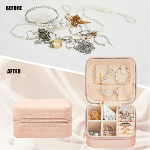 Miniatura 5 de 6 piezas de joyería de viaje organizador de viaje caja de joyería pequeña cajas de regalo para dama de honor mini organizador de almacenamiento rosa