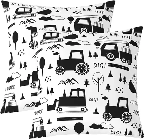 Miniatura 16 de Juego de 2 fundas de almohada de construcción de 16 x 16 pulgadas, fundas de almohada suaves para camiones, fundas de cojín para sala de estar