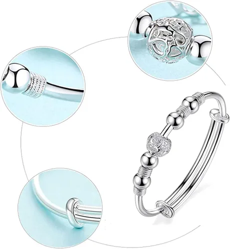 Miniatura 4 de Pulsera giratoria de cuentas de plata de ley 925 para mujer, para ansiedad, descomprimir libremente, herramientas abiertas, inspiraciones