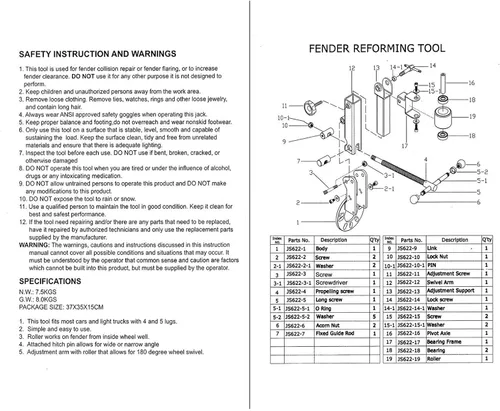 Miniatura 9 de BLACKHORSE-RACING Herramienta reformadora de guarda fango con rodillo, herramienta extensible para doblado de labio, juego de herramientas