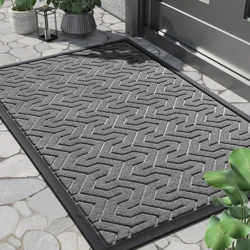 Yimobra Alfombra para Puerta Delantera Exterior Entrada 29.5x17, Impermeable Resistente Alfombras Exteriores para Puerta Delantera, Alfombra de Gris