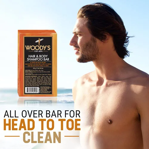 Miniatura 3 de Woody's Barra de champú 2 en 1 para hombre para cabello y cuerpo, fórmula rica y gruesa, acondiciona, nutre, hidrata, para todo tipo de piel, 8 onzas