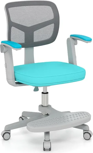 Miniatura 12 de Giantex Silla de escritorio para niños, silla rodante ergonómica ajustable con reposapiés y apoyabrazos abatibles, silla de oficina para niños