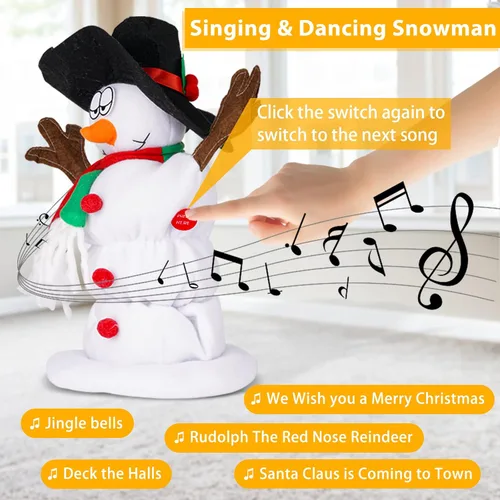 Miniatura 4 de Muñeco de nieve navideño bailando Papá Noel cantando y bailando, juguetes de peluche animados, 6 canciones navideñas en inglés