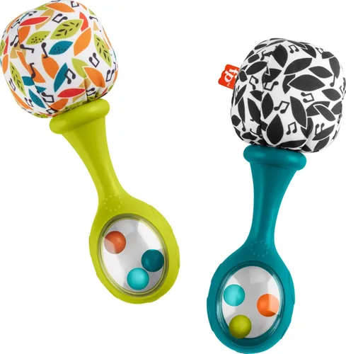 Fisher-Price Juguetes para recién nacidos Rattle ‘n Rock Maracas, 2 Instrumentos Musicales Blandos para el Desarrollo del Juego en Bebés de 3+