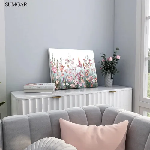 Miniatura 3 de SUMGAR Kit de pintura enmarcada por números para adultos flores, kit de pintura de lienzo de flores silvestres rosas con marco, pintura acrílica