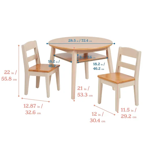 Miniatura 2 de ECR4Kids Hideaway - Juego de mesa y silla, muebles para niños, color miel/blanco antiguo, 3 piezas