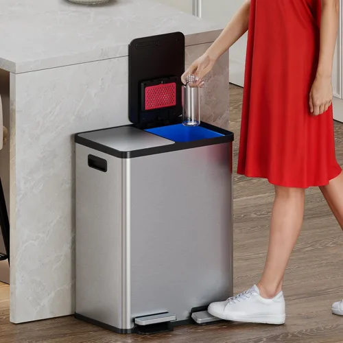 Miniatura 2 de iTouchless SoftStep - Cubo de basura y contenedor de reciclaje de 16 galones con filtros de olores dobles y cubos extraíbles codificados por Plata
