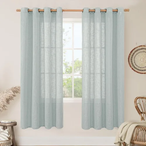 Miniatura 97 de LAMIT Cortinas de lino sintético para dormitorio, paneles filtrantes de luz, cortinas de lino con protección de privacidad con ojales para ventanas