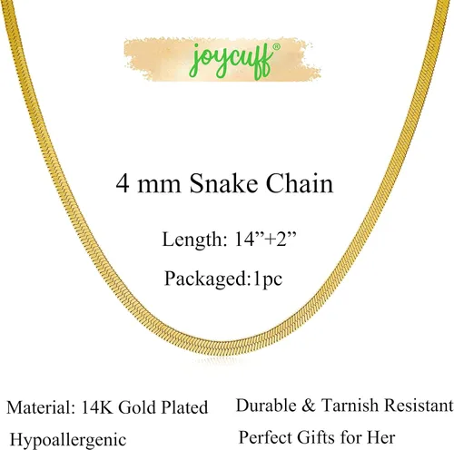 Miniatura 6 de JoycuFF Collar de espiga de oro para mujer, chapado en oro de 14 quilates, cadena de serpiente delicada, gargantilla de oro para mujeres y niñas