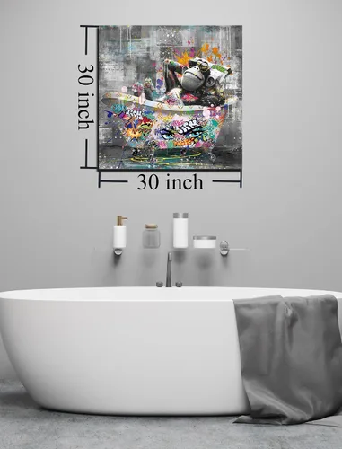 Miniatura 7 de Kepgonegu Arte de pared de baño, divertido gorila en la bañera, graffiti, arte de pared en blanco y negro, listo para colgar, tamaño 30 pulgadas