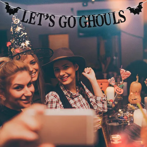 Miniatura 4 de Cartel Let's Go Ghoul, accesorios para fotos de fiesta de noche de Halloween, temática de fantasmas de terror, suministros de decoración de fiesta