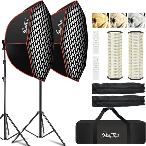 Softbox Kit de iluminación para fotografía, 37 pulgadas, kit de iluminación Octange Softbox con rejilla de panal de abeja de 110 W, 2700 K-6500 K,