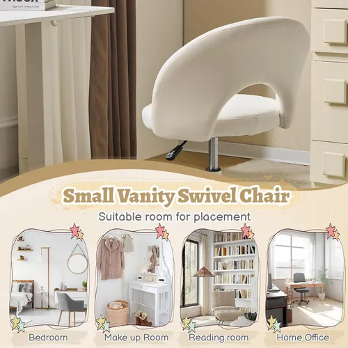 Miniatura 7 de VINGLI Silla de tocador pequeña con ruedas para niñas. Bonita silla de escritorio de oficina moderna de altura ajustable sin brazos. Silla giratoria