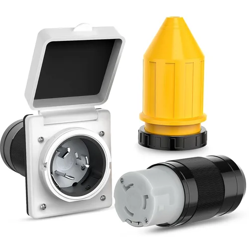 Nilight Kit de entrada y salida de alimentación de 50 amperios para RV con protector de cable de arranque, ETL listado, 125/250V, NEMA SS2-50P Combo
