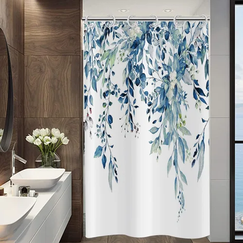 Miniatura 42 de Cortina de ducha de eucalipto, hojas verdes de acuarela en la parte superior con cortina de baño floral, decoración de baño para bañera, tela Hoja