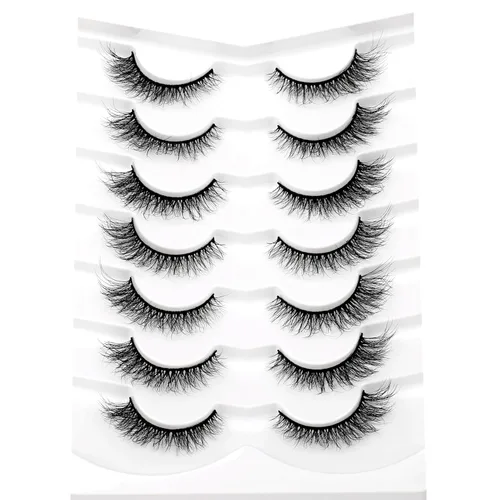 Miniatura 558 de Pooplunch - Pestañas postizas finas de visón sintético, estilo ojo de gato, naturales, cruzadas, tipo racimo, efecto 8D de volumen, tiras