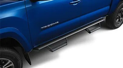 Genuine Toyota Tacoma Predator tubo escalón PT925-35170. Con recubrimiento en polvo negro. Tacoma 4 puertas cabina doble.