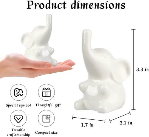Miniatura 2 de Loving Pair - Juego de figuras de elefante blanco de cerámica, pequeña estatua de elefante para estantería, escritorio, decoración del hogar, regalo
