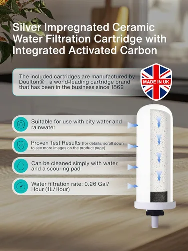 Miniatura 3 de Sistema de filtro de agua por gravedad para encimera, 4.23 galones/16L, acero inoxidable 304, purificador de agua alimentado por gravedad con 2