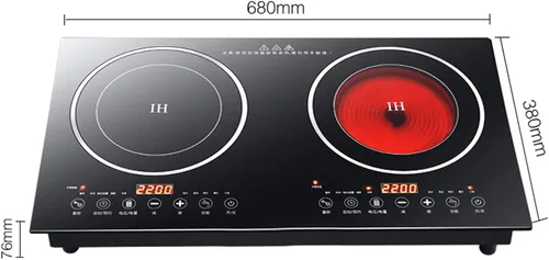 Miniatura 3 de Placa de cocción de doble inducción, quemador portátil de doble quemador digital de cerámica de 1400 W y quemador de inducción de 1200 W, control